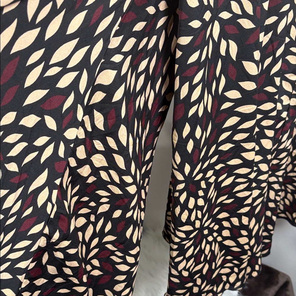 Elegant Black and Cream Patterned Wide Leg Pants